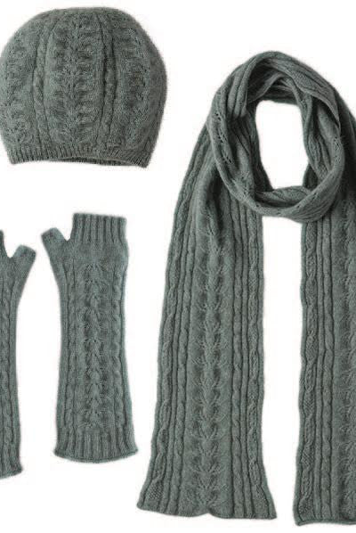 Merino and Possum glovelets, beret and scarf in colour Mint