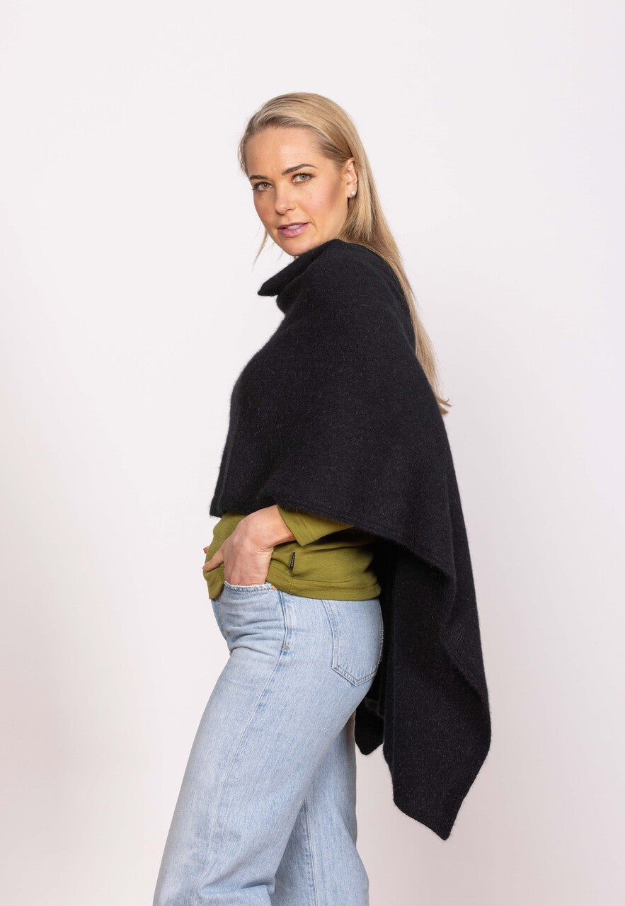 Woman wearing Noble Wilde - Merino & Possum North Cape (NW3086) in the colour Black.