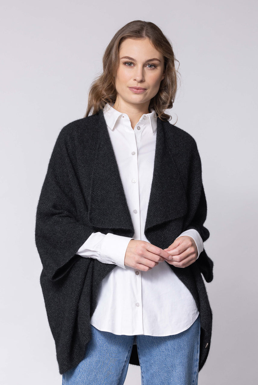 Noble Wilde - Merino & Possum Longline Wrap (NW3082) in Black