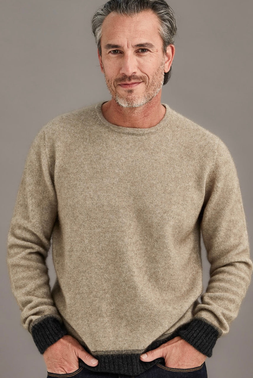Man wearing McDonald - Merino & Possum Horizon Sweater (6640) in the colour Ash