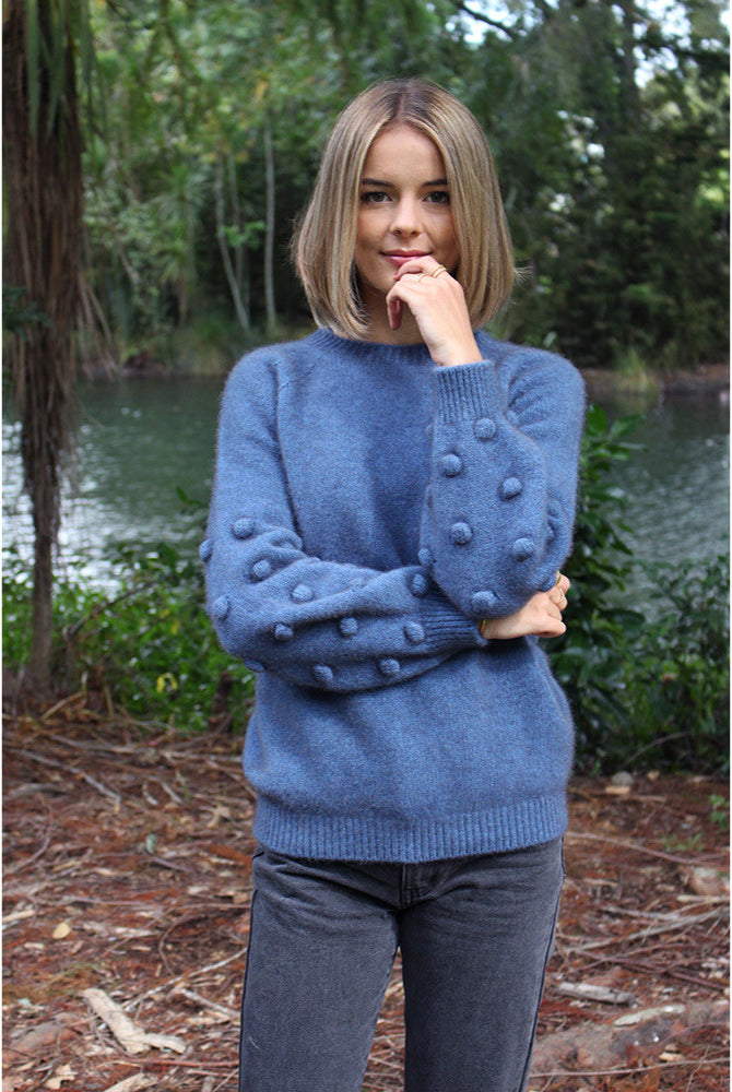 Lothlorian - Merino & Possum Bobble Sleeve Jumper (9781)Light Blue