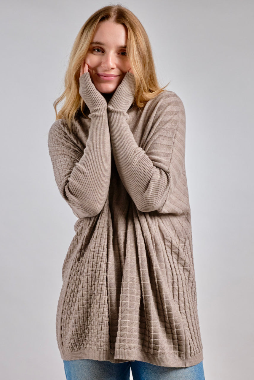 Woman wearing Country Laine - Merino Textured Sloppy Joe (CL0059) in the colour Chateau.