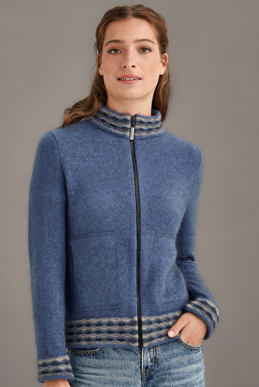 McDonald - Possum & Merino Wave trim Zip in colour Orchid