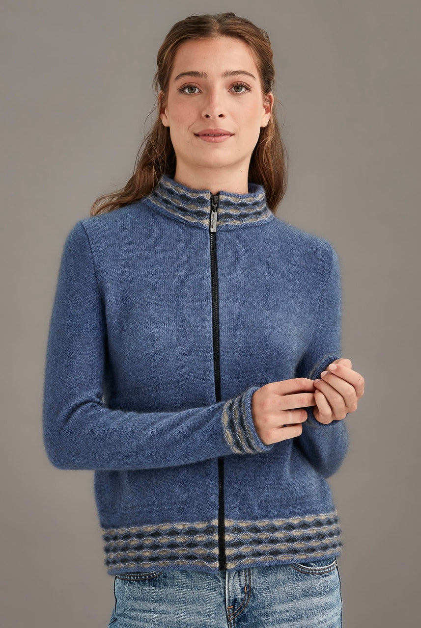 McDonald - Possum & Merino Wave trim Zip in colour Orchid