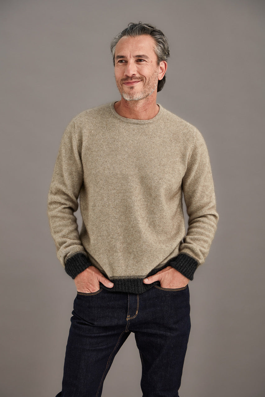 Man wearing McDonald - Merino & Possum Horizon Sweater (6640) in the colour Ash