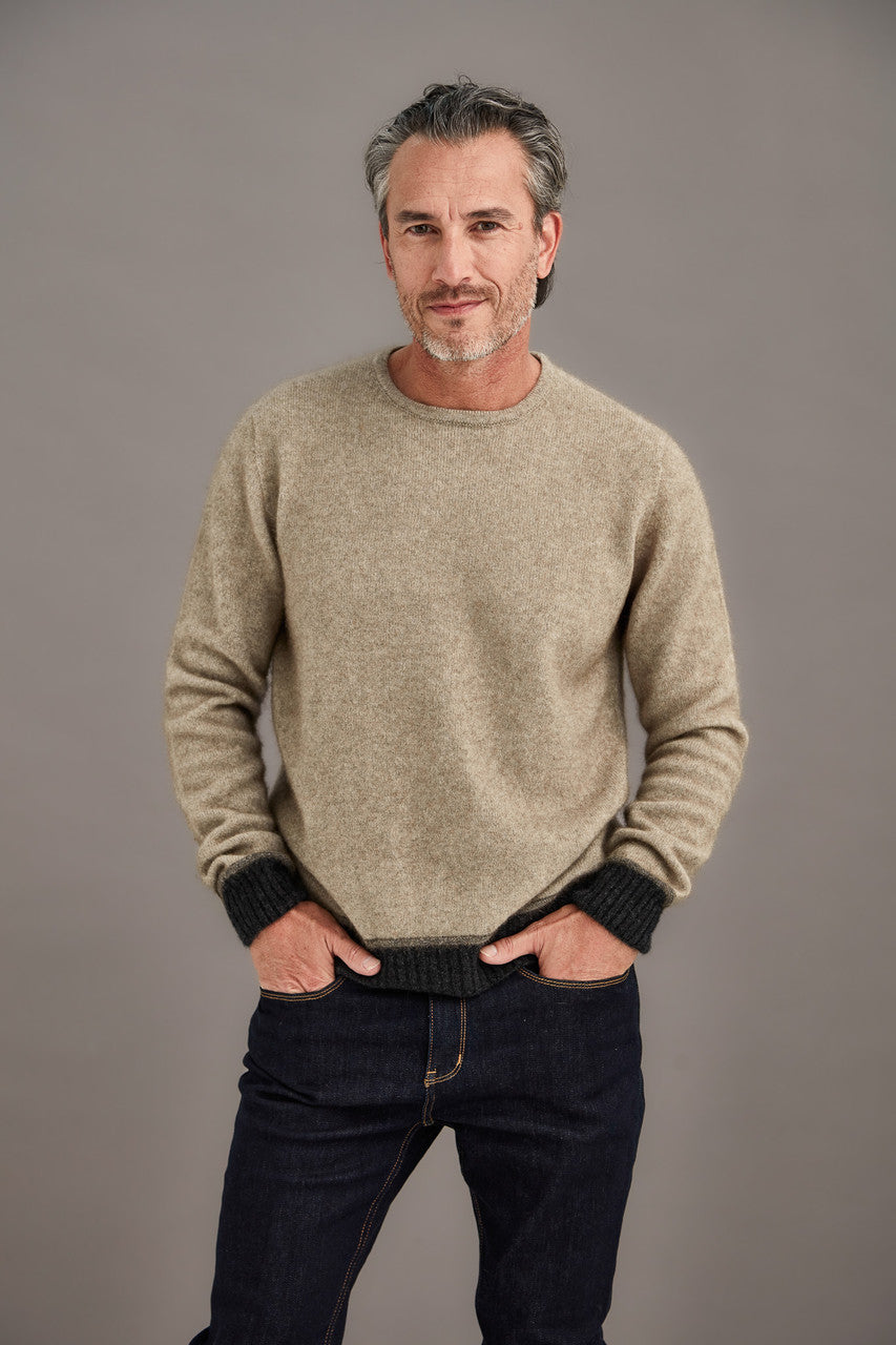 Man wearing McDonald - Merino & Possum Horizon Sweater (6640) in the colour Ash