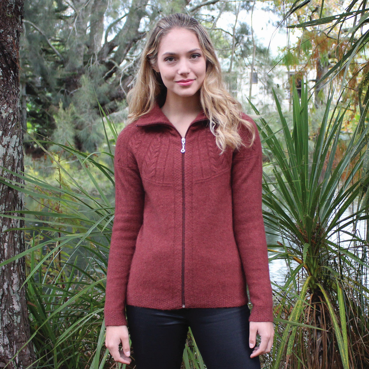 Lothlorian -Merino-Possum Rangitoto Cable Jacket (9774) shown in the colour Dusk