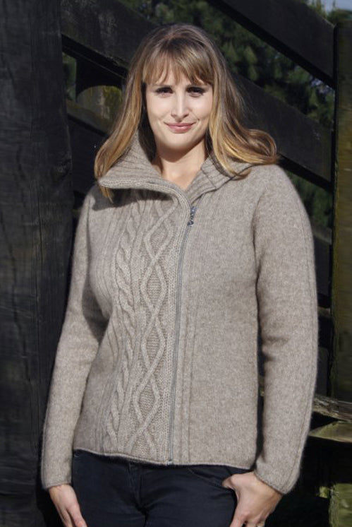 Woman with long hair wearing jacket in Natural colour