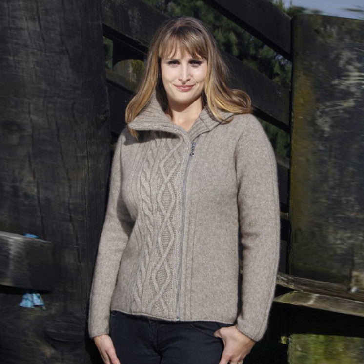 Woman with long hair wearing jacket in Natural colour