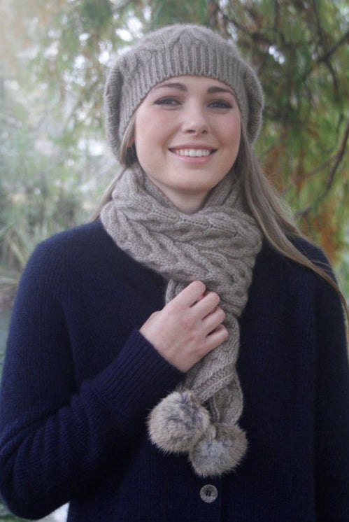 NaturalRabbit fur cable scarf