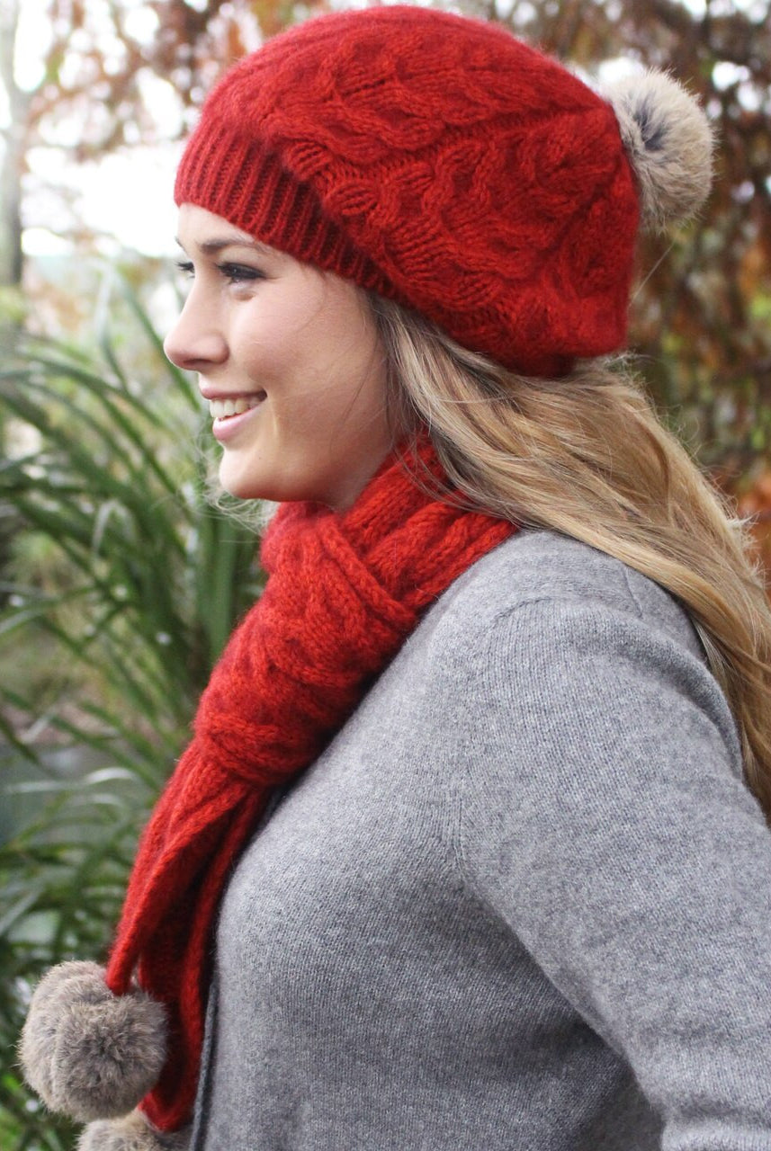 Pumpkin colour beanie and scarf