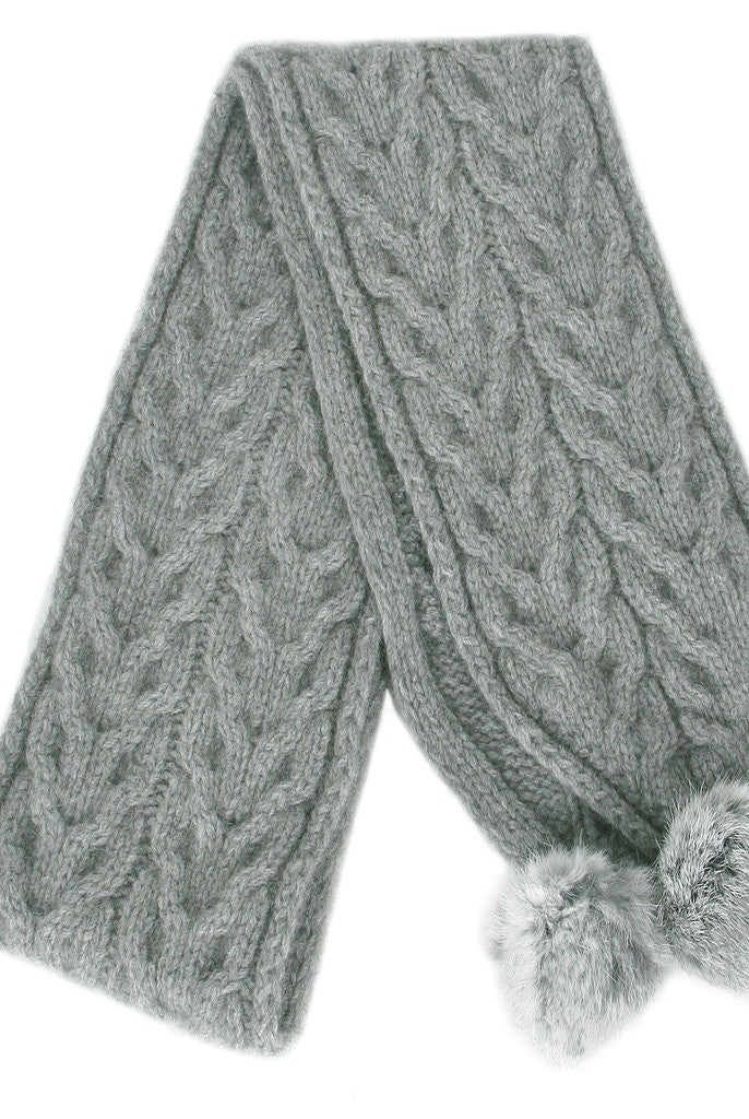 Grey scarf with pom poms