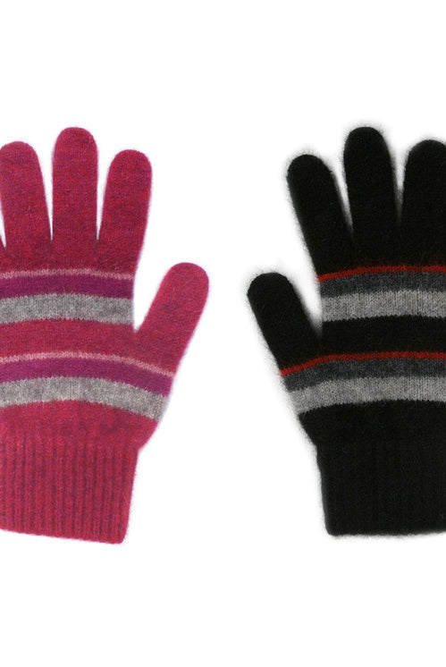 Lothlorian Merino - Possum Accent Stripe Glove (9894) Raspberry + Pumpkin