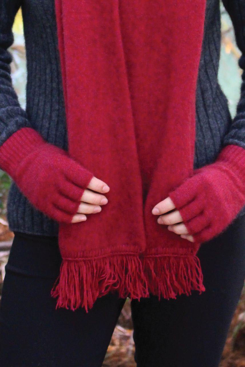 Person wearing gloves colour Raspberry
