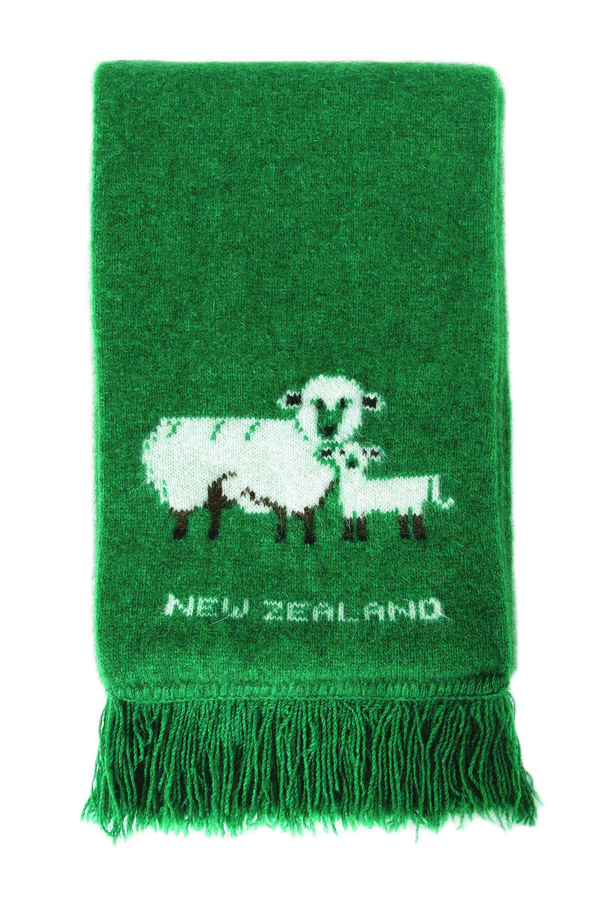 Green scarf with sheep on