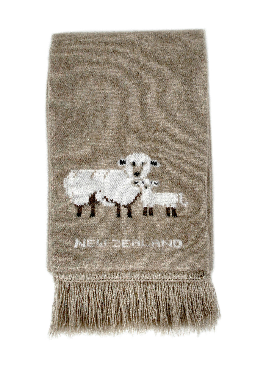 Scarf with sheep on it.
