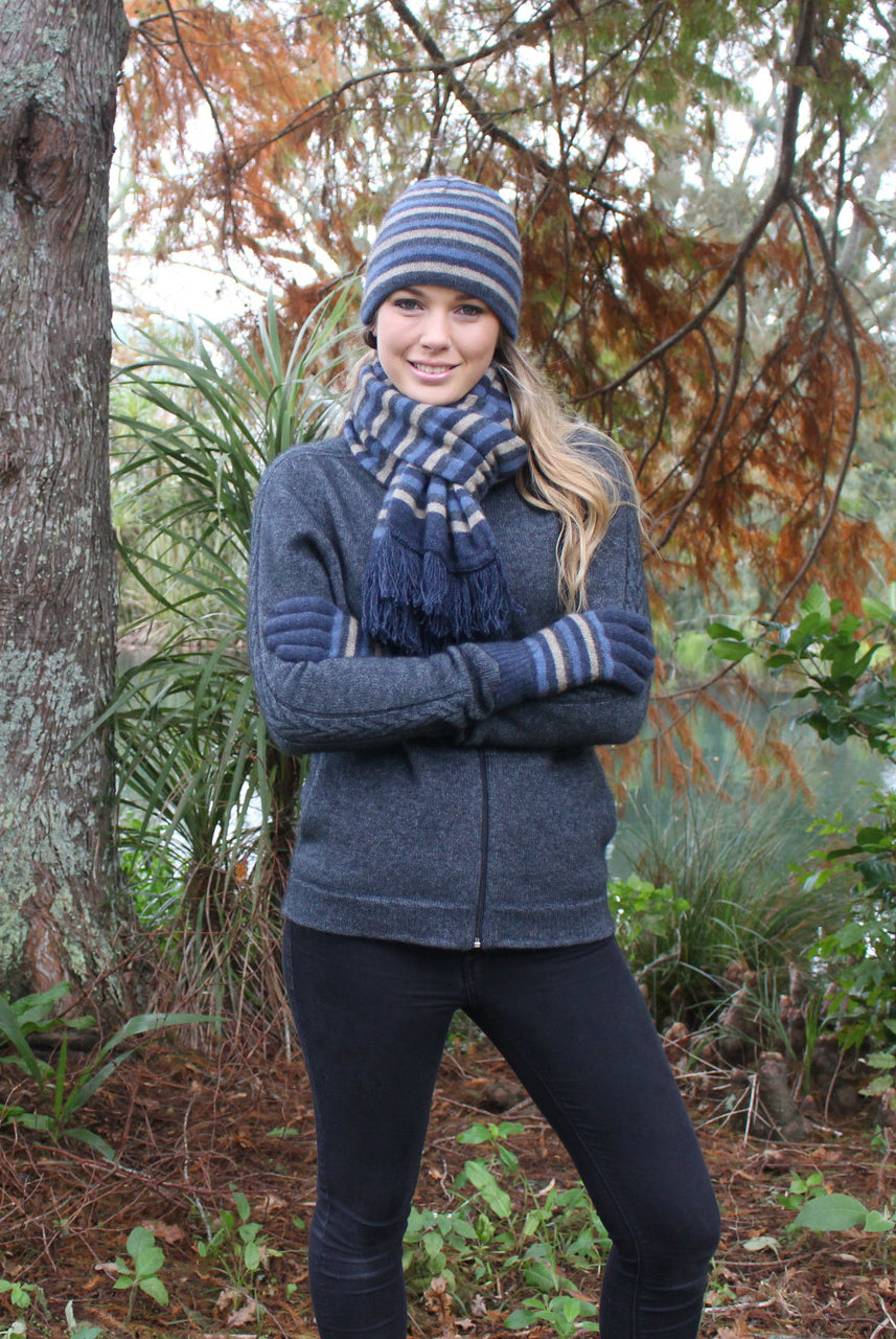Denim - Lothlorian - Merino Possum Multi Striped Scarf (9951)
