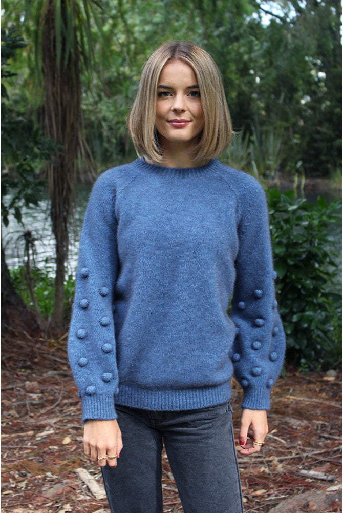 Lothlorian - Merino & Possum Bobble Sleeve Jumper (9781)Light Blue