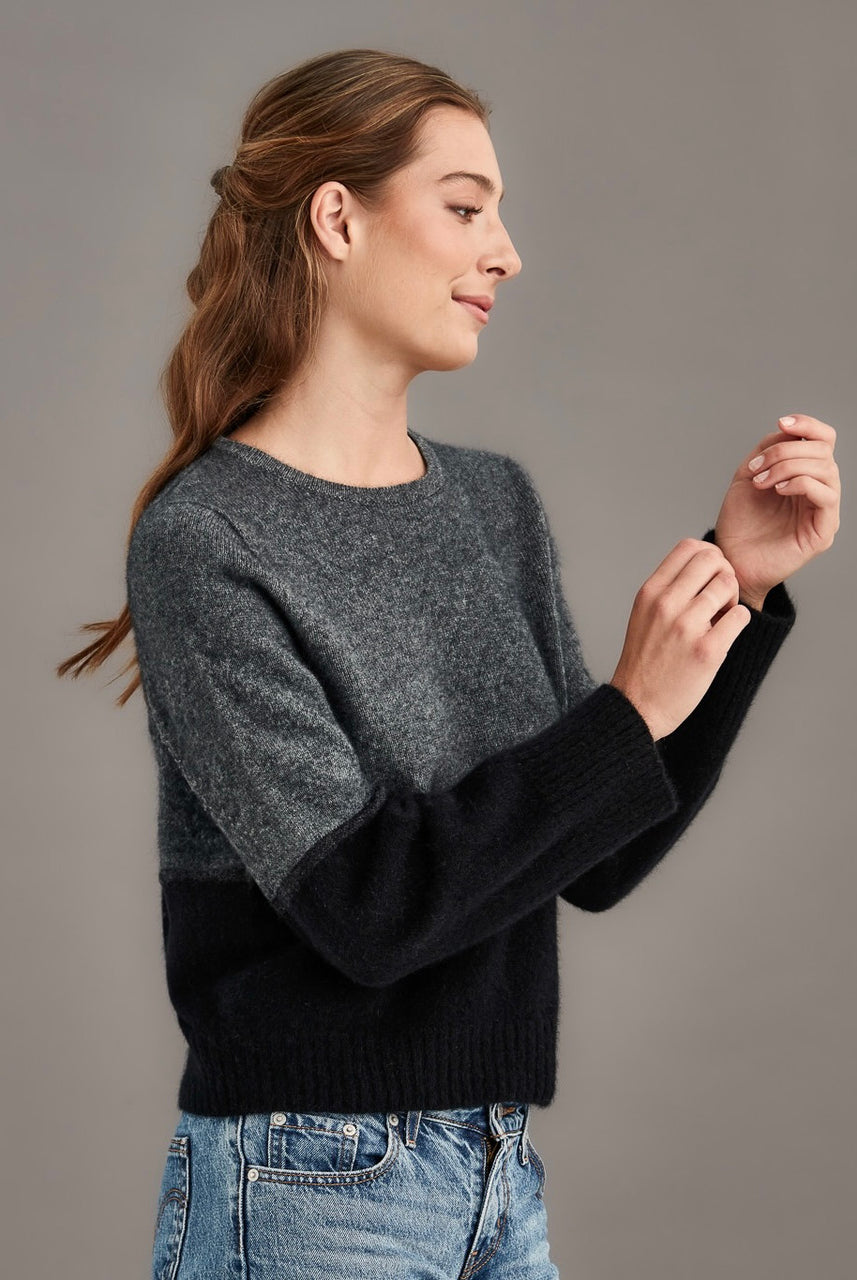 Woman wearing McDonald - Merino & Possum Horizon Jumper (5061-SS2026) in the colour Monochrome.