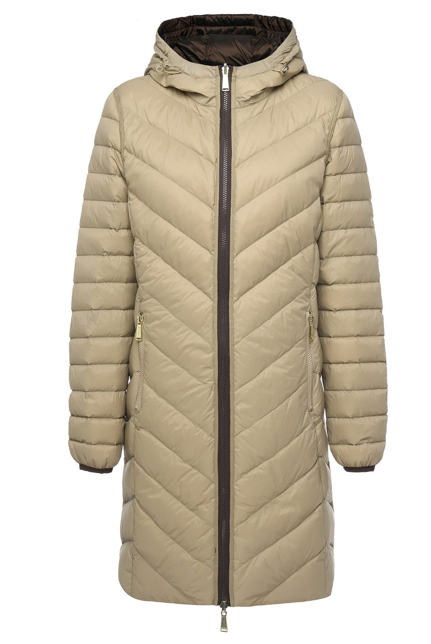 Moke - Arnie Reversible Packable Down Coat (ARNIE) in colour Chocolate/Palomino.