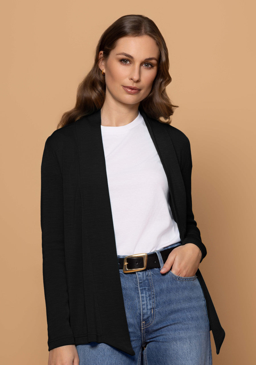 Woman wearing black diva jacket