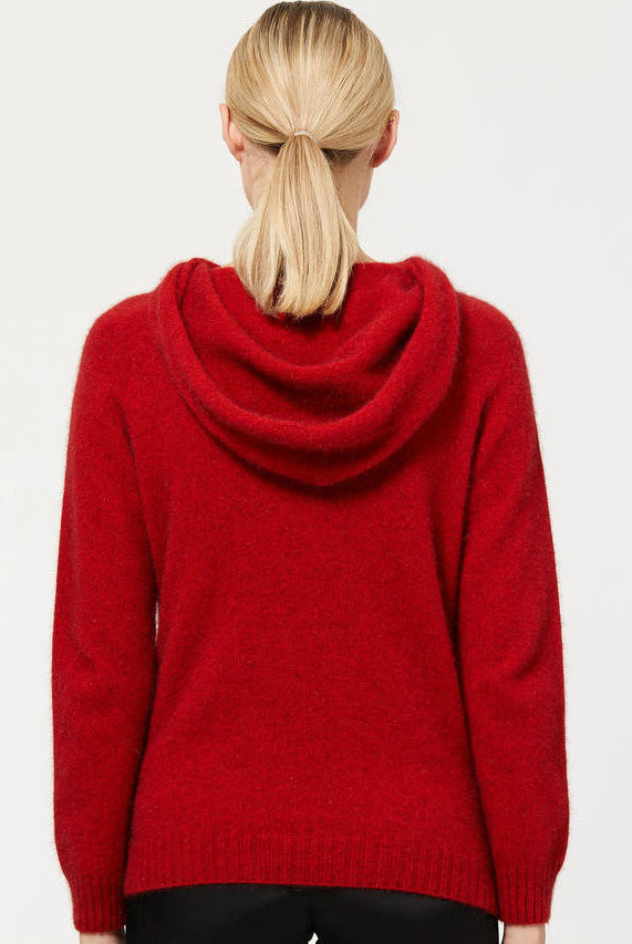 Red possum and merino hoodie. back view