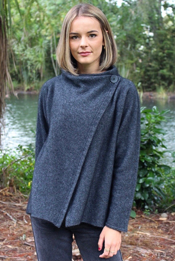 Lothlorian - Merino & Possum Enfold Jacket (9780)Charcoal