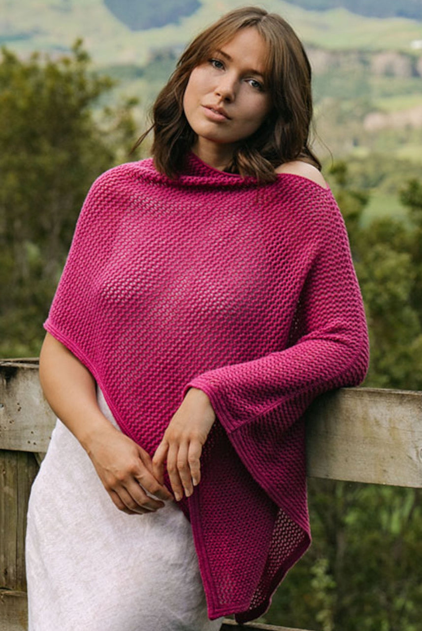 Lothlorian - Merino - Cotton Mesh Poncho (CM080) Cerise.
