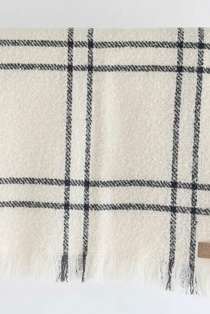 Cream Check wool twill throw