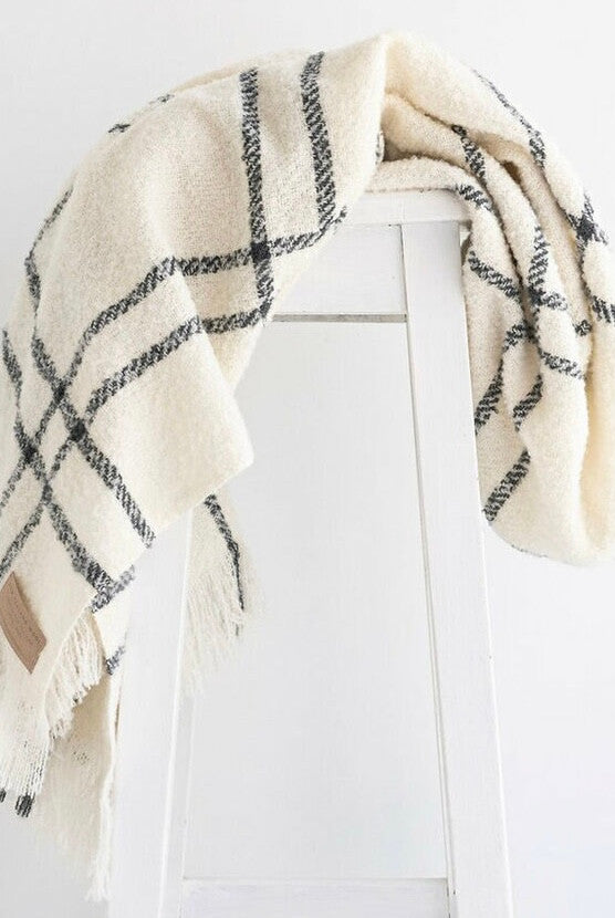 Cream Check wool twill throw