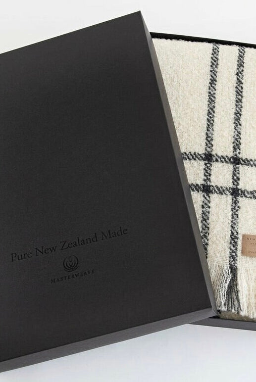 Cream Check wool twill throw