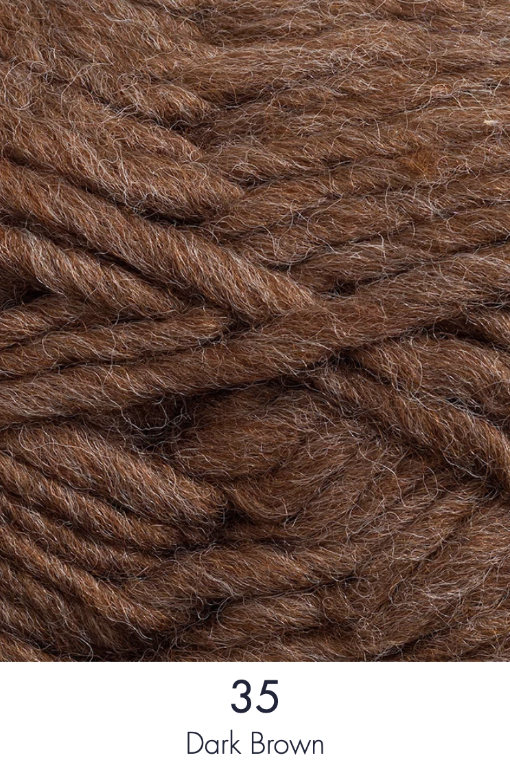 Close up ball of yarn in colour dark brown.