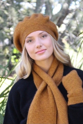 Merino and possum dash beret in colour Gold