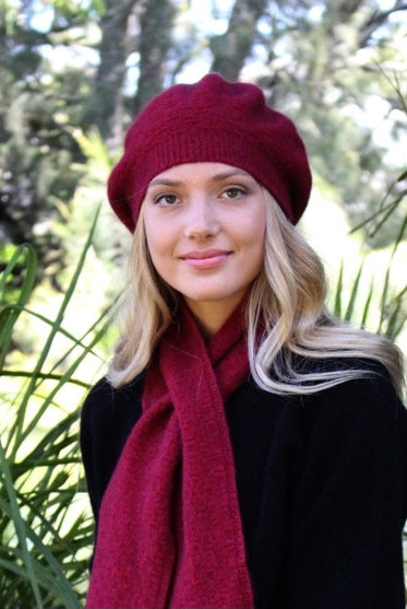 Merino and possum dash beret in colour Raspberry