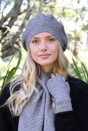 Merino and possum dash beret in colour Silver