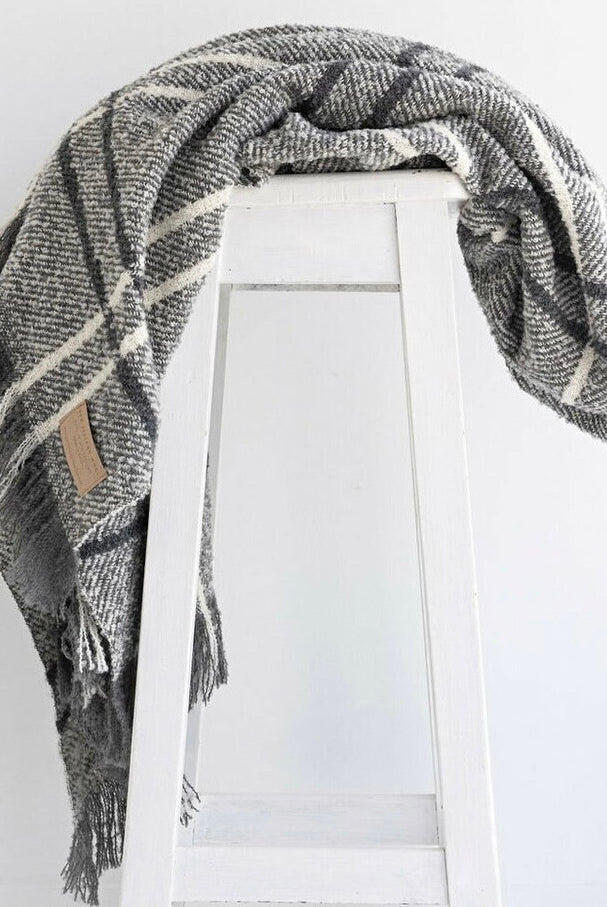 Grey Check wool twill throw