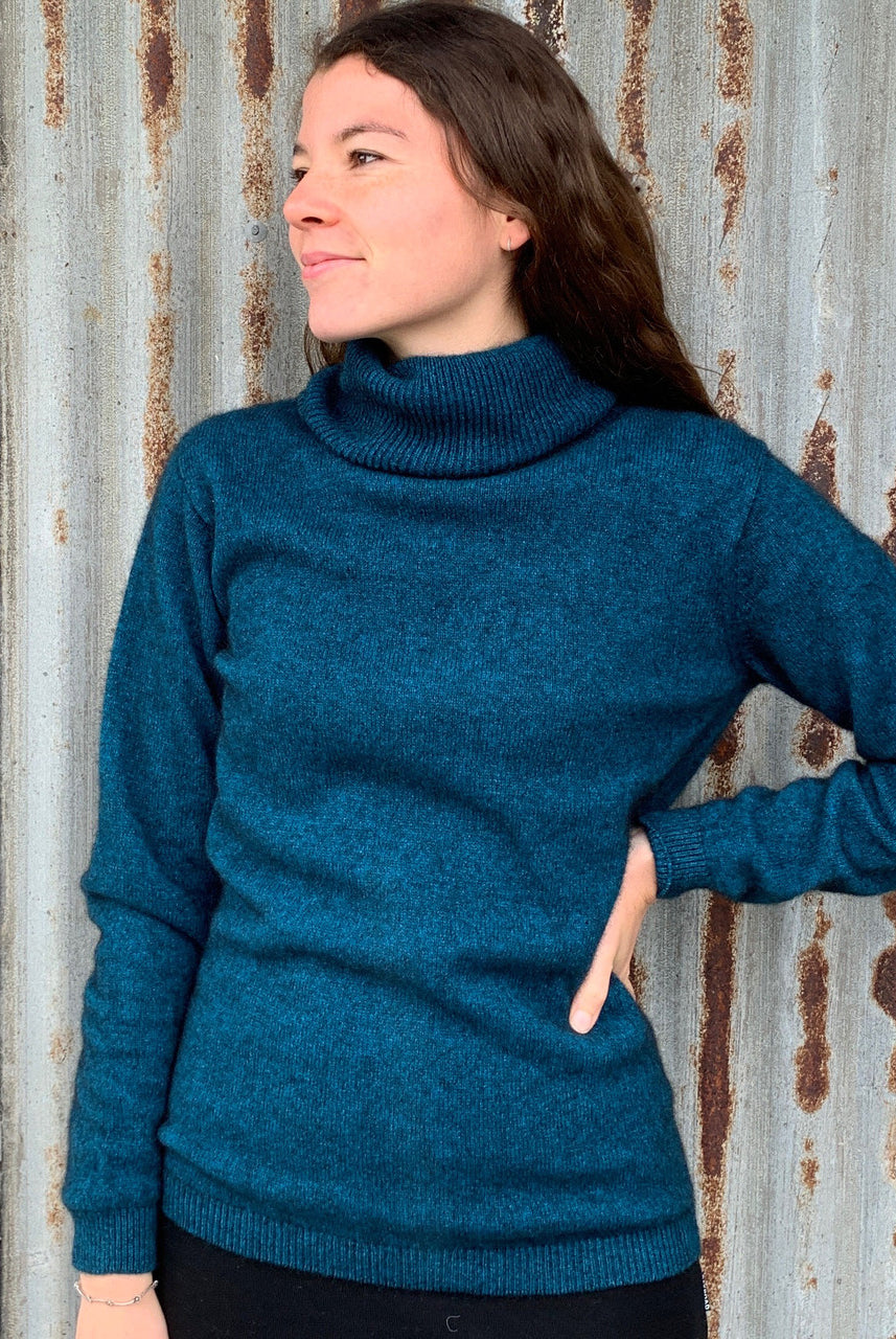 Woman wearing Noble Wilde - Merino & Possum Polo Neck Jersey (NW3172) in the colour Tui