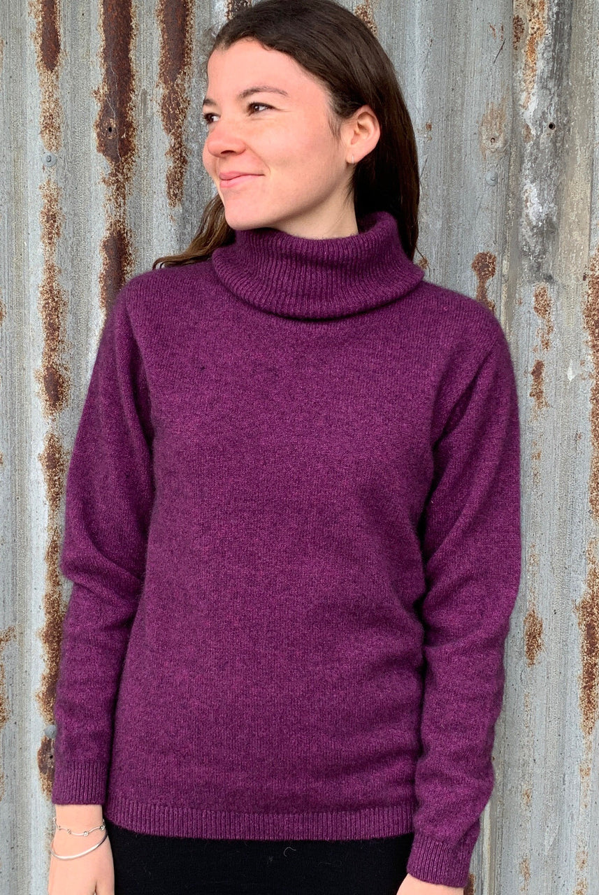 Woman wearing Noble Wilde - Merino & Possum Polo Neck Jersey (NW3172) in the colour Twilight