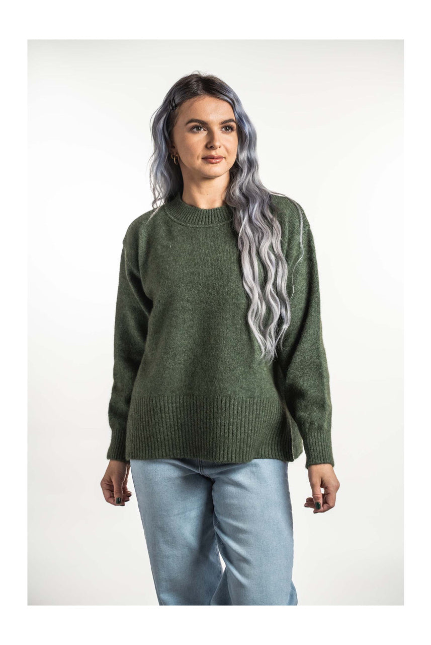 Split Hem Jumper - Moss