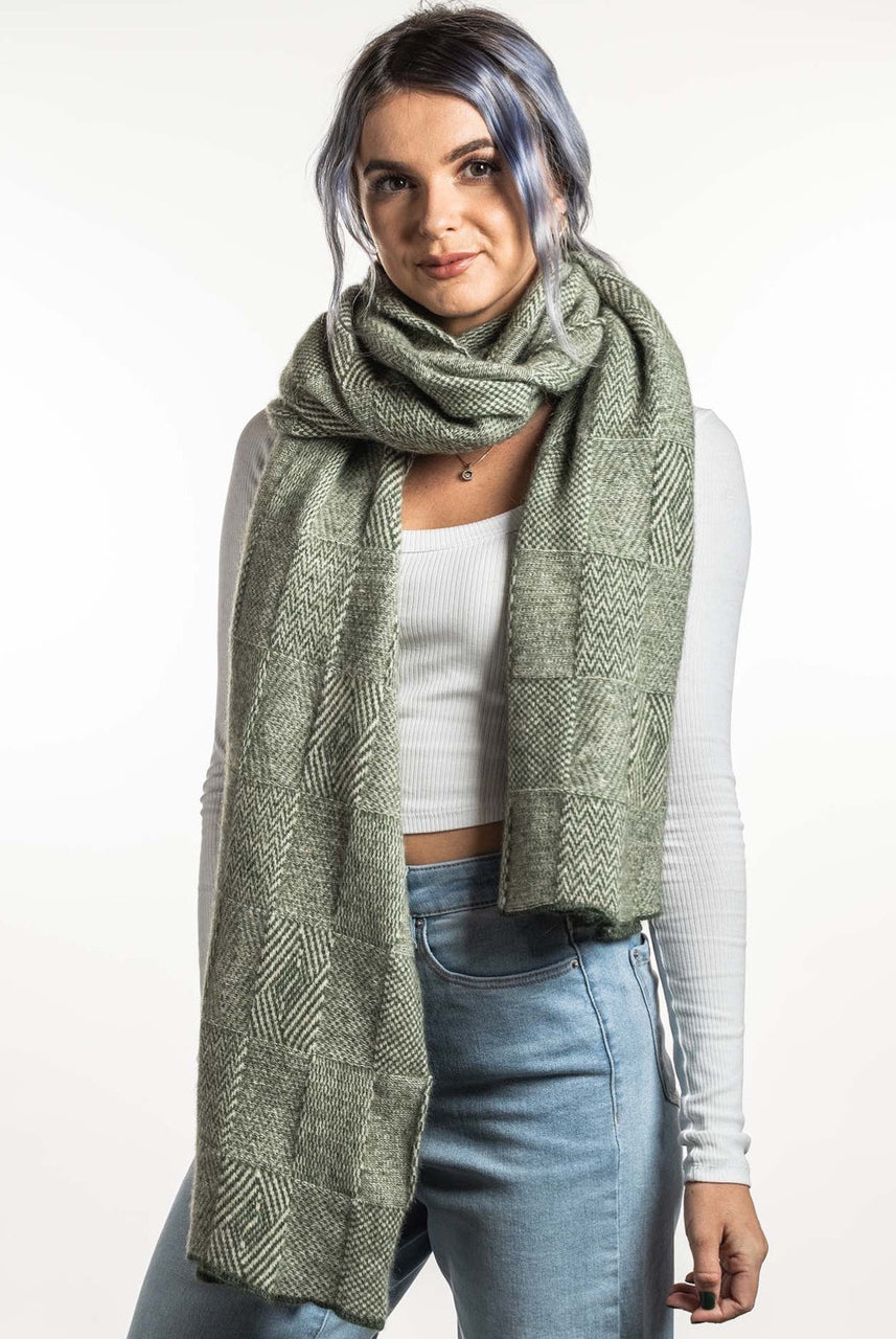 Koru - Merino - Possum Jacquard Wrap Moss/White