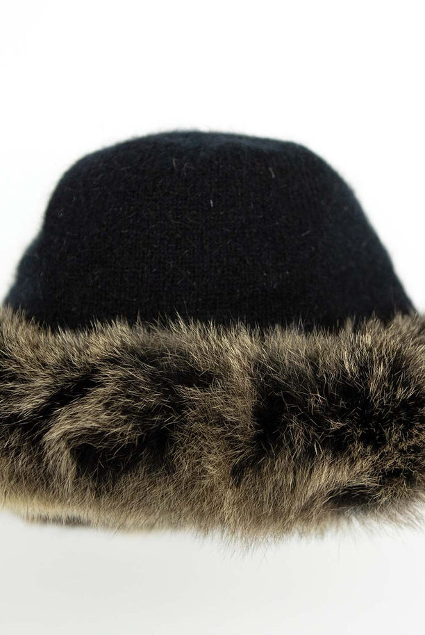 Koru Merino - Possum Fur Trim Hat (KO200) Black/Snowtip