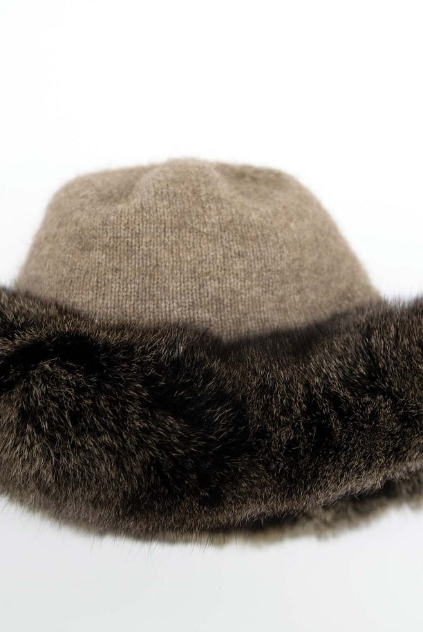 Koru Merino - Possum Fur Trim Hat (KO200) Mocha/Snowtip