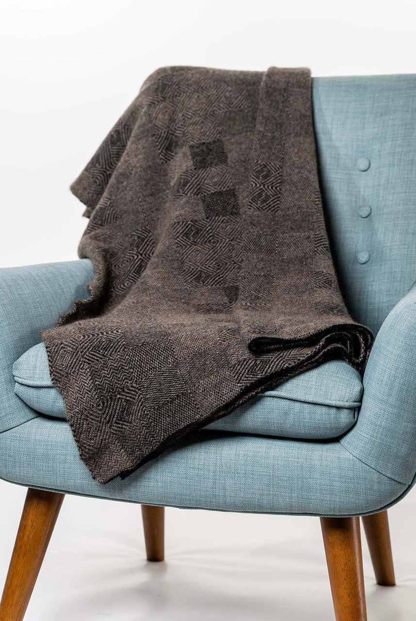 Koru - Merino - Possum Jacquard Throw (KO965) (Black/Mocha).