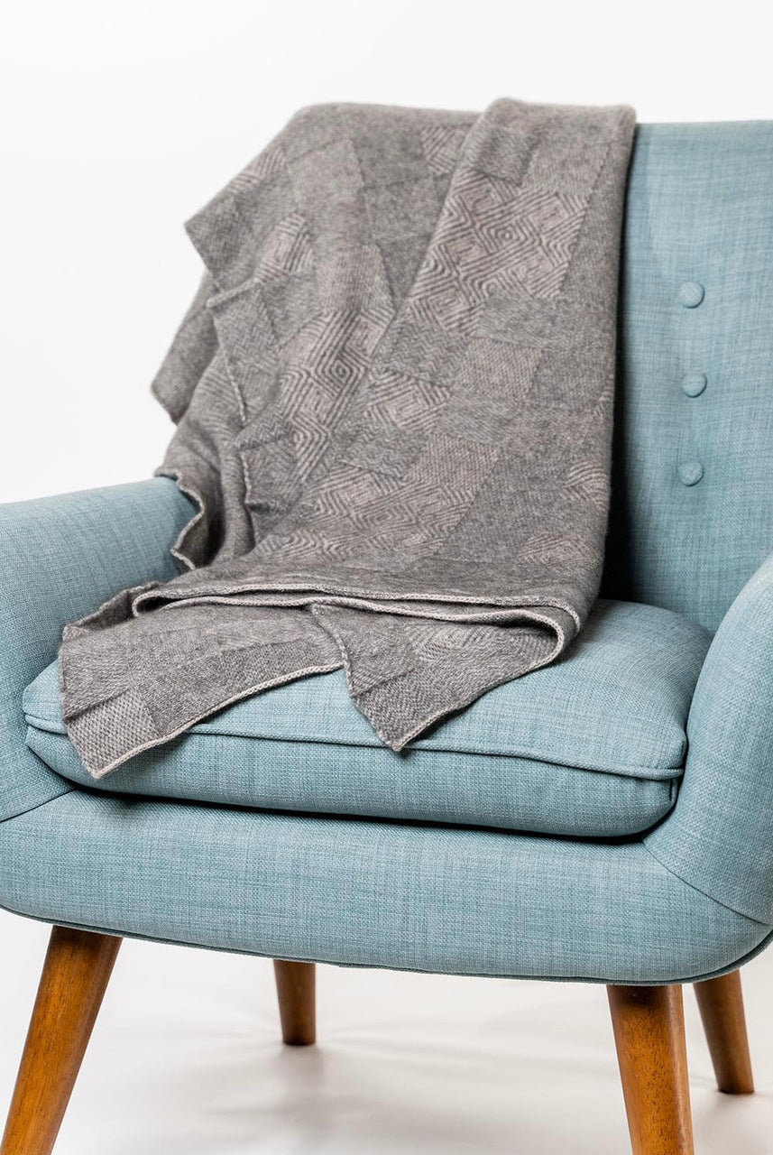 Koru - Merino - Possum Jacquard Throw (KO965) (Oatmeal/Mist).