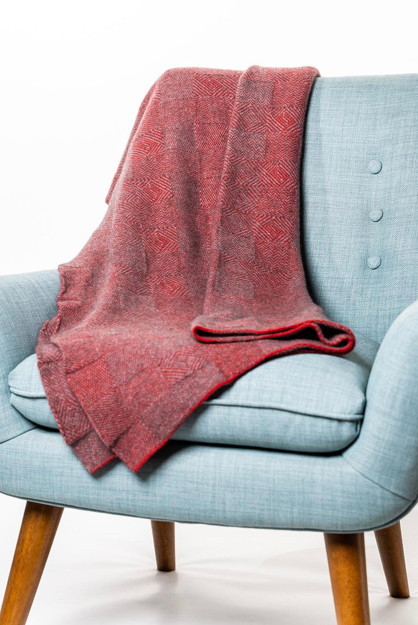 Koru - Merino - Possum Jacquard Throw (KO965) (Red/Mist).