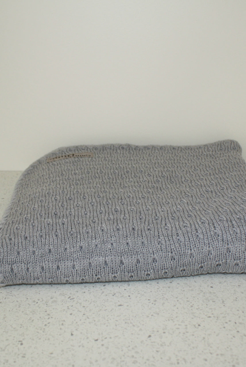 Grey coloured baby blanket.