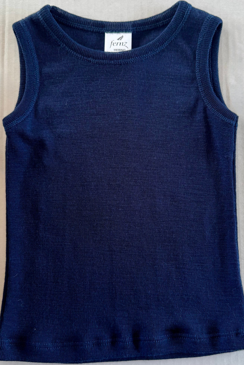 Merino wool baby’s singlet in Navy colour.