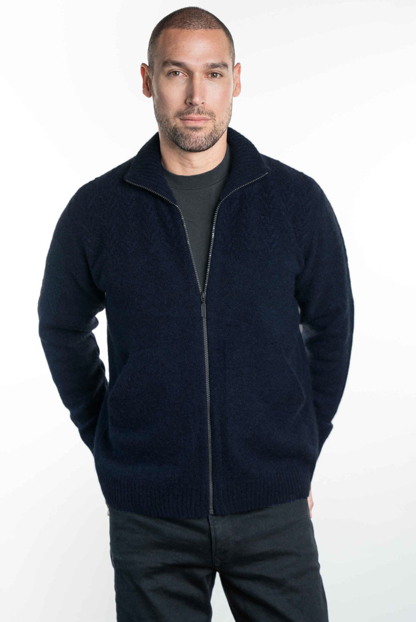 Koru - Merino and Possum Men's Chevron Zip Jacket (KO873) Navy