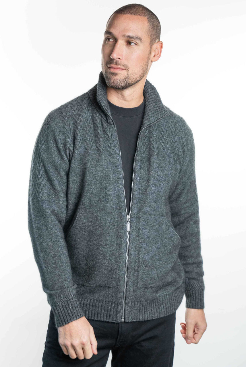 Koru - Merino and Possum Men's Chevron Zip Jacket (KO873) Grey