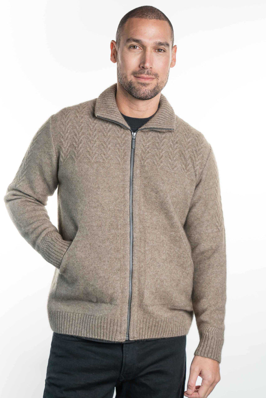Koru - Merino and Possum Men's Chevron Zip Jacket (KO873) Mocha